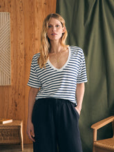 Load image into Gallery viewer, Oceanside Linen V Neck Tee in Ahoy Stripe - PARK STORY
