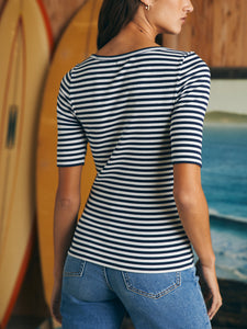Freestyle Rib Knit Tee in Navy Stripe - PARK STORY