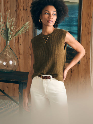 Miramar Linen Muscle Tank in Olive - PARK STORY