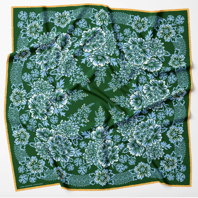 Silk Twill Scarf -Blossom in Garden Green - PARK STORY