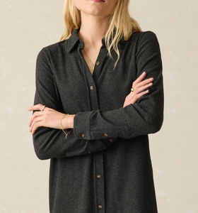 Legend™ Sweater Dress in Heathered Black Twill - PARK STORY