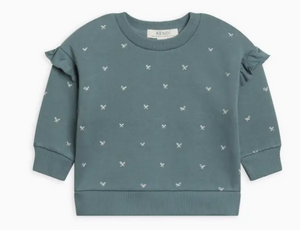 Abbey Fleece Ruffle Sleeve Pullover - Bow / Teal - PARK STORY