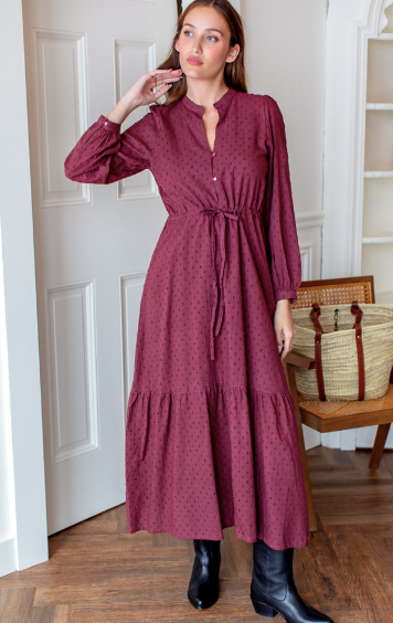 Frances Dress 3 - Burgundy Swiss Dot PARK STORY Frances Dress 3 - Burgundy Swiss Dot PARK STORY