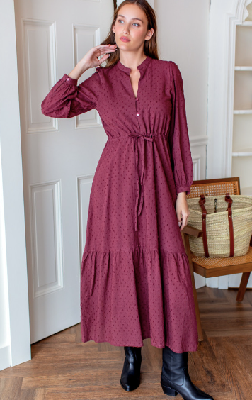 Frances Dress 3 - Burgundy Swiss Dot - PARK STORY