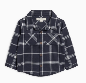 Lev Flannel Long Sleeve Collared Shirt - Navy Plaid - PARK STORY