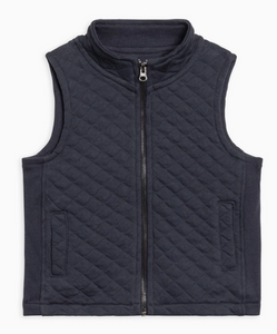 Hudson Quilted Jacquard Zip Up Vest - Navy - PARK STORY