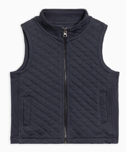 Hudson Quilted Jacquard Zip Up Vest - Navy - PARK STORY