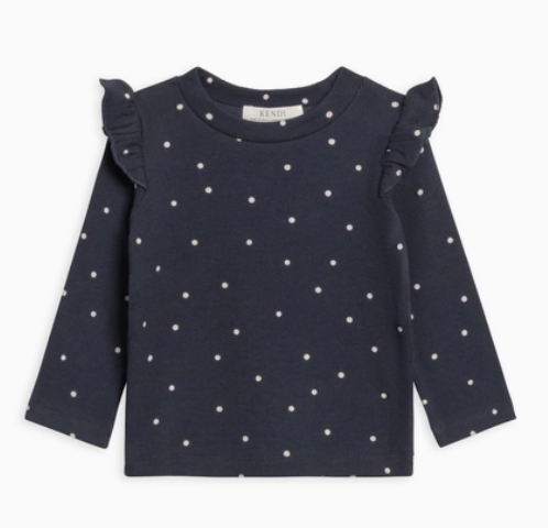 Gaby Ribbed Ruffle Long Sleeve Top - Mini Polka - PARK STORY