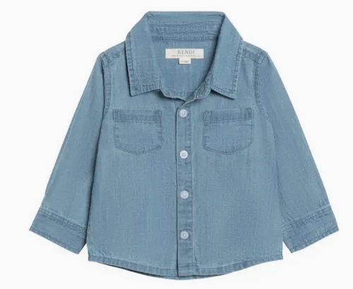 Hayes Chambray Long Sleeve Collared Shirt - Medium Chambray - PARK STORY