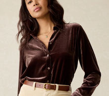 Load image into Gallery viewer, Stretch Silk Velvet Genevieve Top in  Huckleberry - PARK STORY
