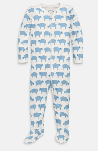 Organic Zip Footie in Blue Sheep - PARK STORY