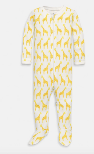 Organic Zip Footie in Yellow Giraffe - PARK STORY