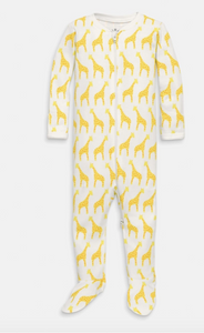 Organic Zip Footie in Yellow Giraffe - PARK STORY