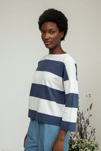 Leia-Sue Organic Cotton Top in Midnight and White Bold Stripe - PARK STORY