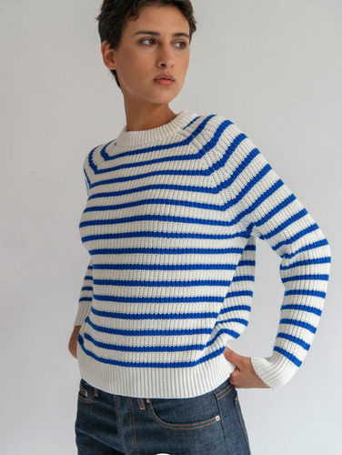 Phoebe Sweater in White/Blue - PARK STORY