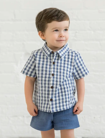 Landon Seersucker Collared Button Down Shirt - Marino Gingham - PARK STORY