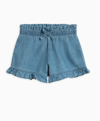 Organic Baby & Kids Callie Chambray Ruffle Waist Shorts - PARK STORY