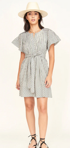 Vienna Pintuck Short Dress in Dune Stripe - PARK STORY