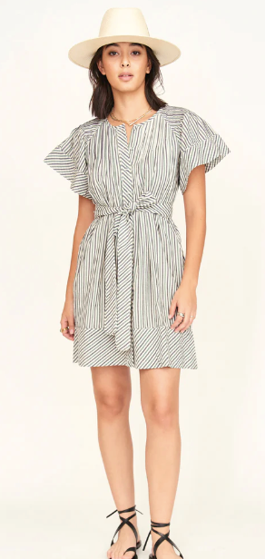 Vienna Pintuck Short Dress in Dune Stripe - PARK STORY