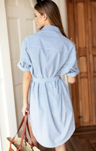 Load image into Gallery viewer, Button Down T Shirt Dress Cape Blue - PARK STORY
