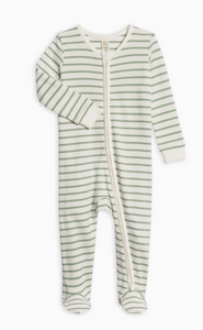 Peyton Footed Sleeper - Vitto Stripe / Jade - PARK STORY