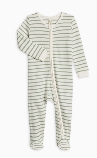 Peyton Footed Sleeper - Vitto Stripe / Jade - PARK STORY