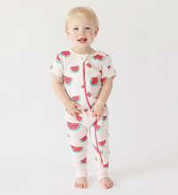 Load image into Gallery viewer, Short Sleeve Zip Romper - Watermelon - PARK STORY
