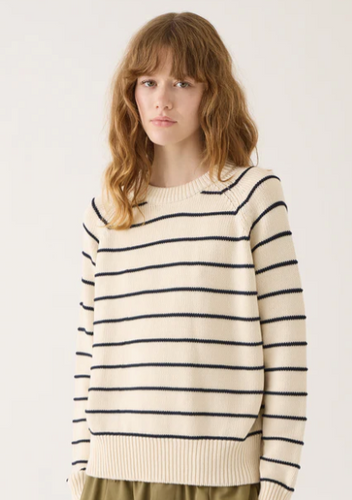 Lilica Cotton Sweater in Off White/Navy - PARK STORY