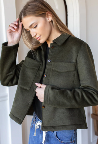 Atelier Pocket Shacket - Army Green Wool - PARK STORY