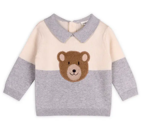 Cuddly Bear Applique Sweater Knit Collar Baby Pullover - PARK STORY