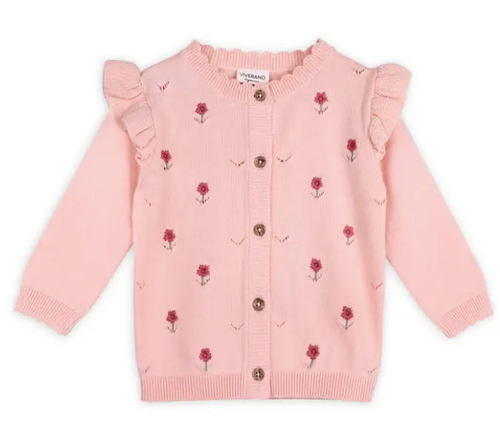 Floral Embroidered Pointille Knit Baby Cardigan - PARK STORY