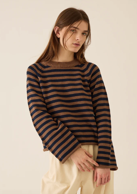 Andi Striped Sweater in Mocha/Navy Stripe - PARK STORY