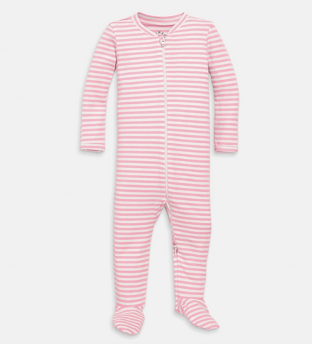 Organic Zip Footie in Blossom Stripe - PARK STORY