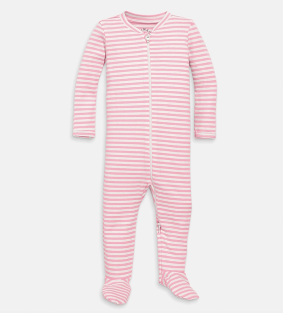 Organic Zip Footie in Blossom Stripe - PARK STORY