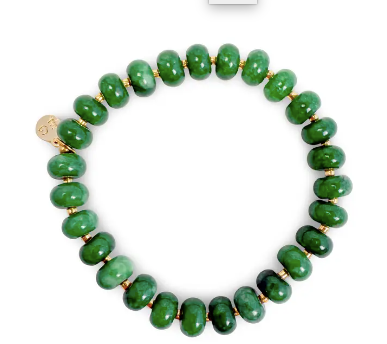 Green Jade Rondelle Gemstone Beaded Bracelet - PARK STORY