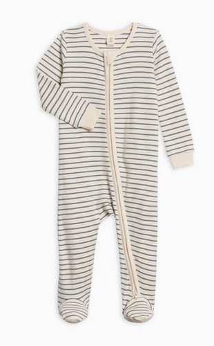 Peyton Zipper Sleeper - Summit Stripe in Denim - PARK STORY