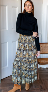 Shirred Skirt in Story Print