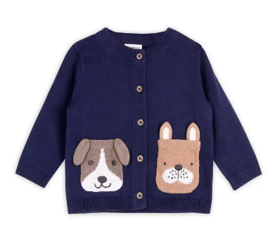 Dog Pocket Embroidered Sweater Knit Baby Cardigan - PARK STORY