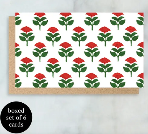 Red & Green Floral Mini Cards- Boxed Set of 6 - PARK STORY