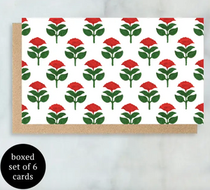 Red & Green Floral Mini Cards- Boxed Set of 6 - PARK STORY