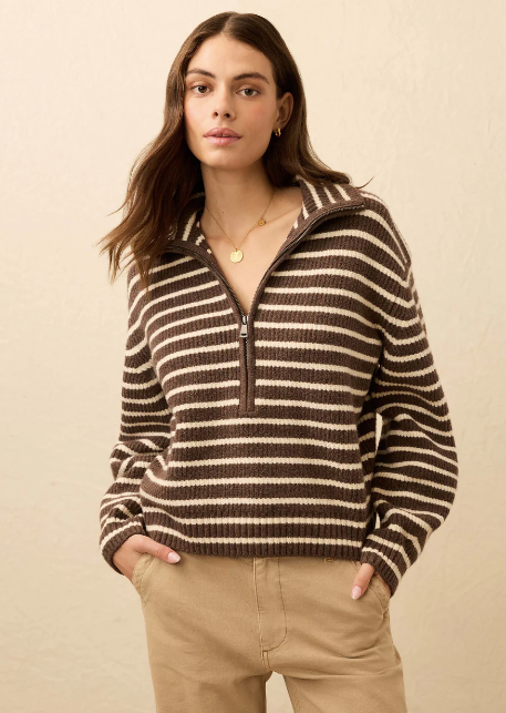 Jackson Quarter Zip - Mocha Stripe - PARK STORY