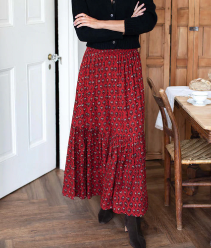 Shirred Skirt in Lantern Flower Rouge - PARK STORY