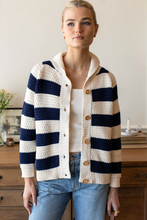 Load image into Gallery viewer, Playa Stripe Cardigan - Ivory + Navy Tanguis Cotton - PARK STORY
