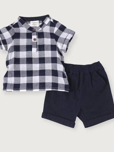 Adam Navy Checker Gingham Baby Shirt + Shorts (Organic) - PARK STORY