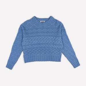 Cable Cotton Crew Neck Sweater - PARK STORY