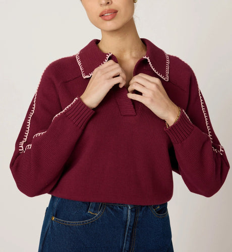 Elly Sweater in Zinfandel/Ivory - PARK STORY