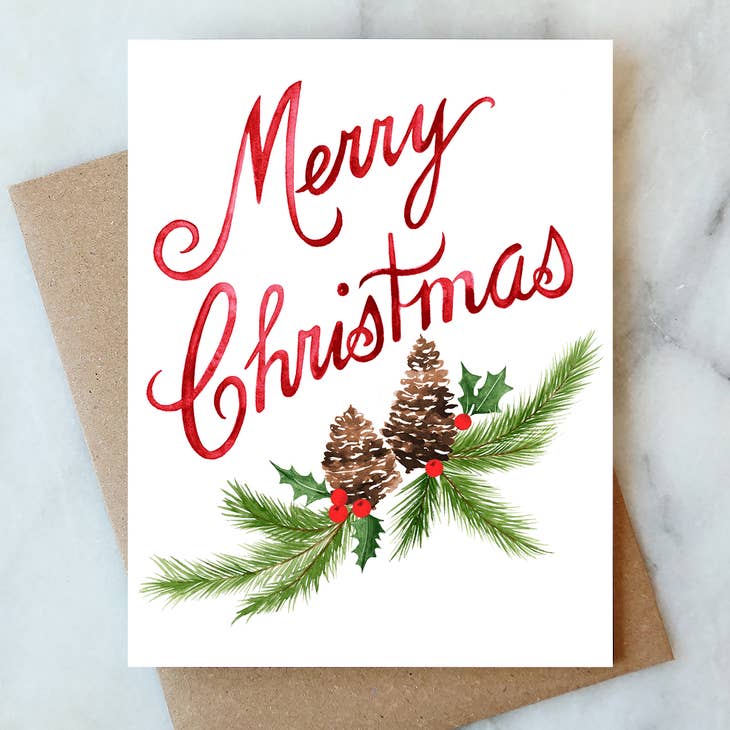 Pinecones Merry Christmas Card, Boxed Set of 6
