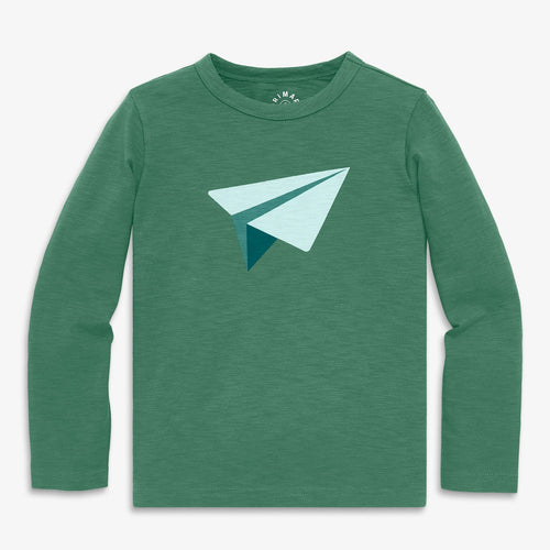 Kids Long Sleeve Paper Plane Tee in Chive - PARK STORY