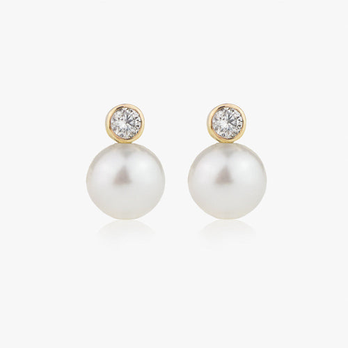 Diamond Pearl Drop Earrings - PARK STORY