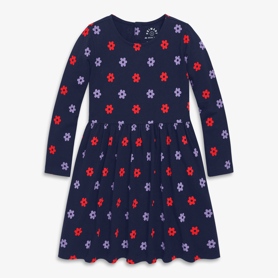 Kids Long Sleeve Perfect Pocket Dress in Violet Blooms - PARK STORY